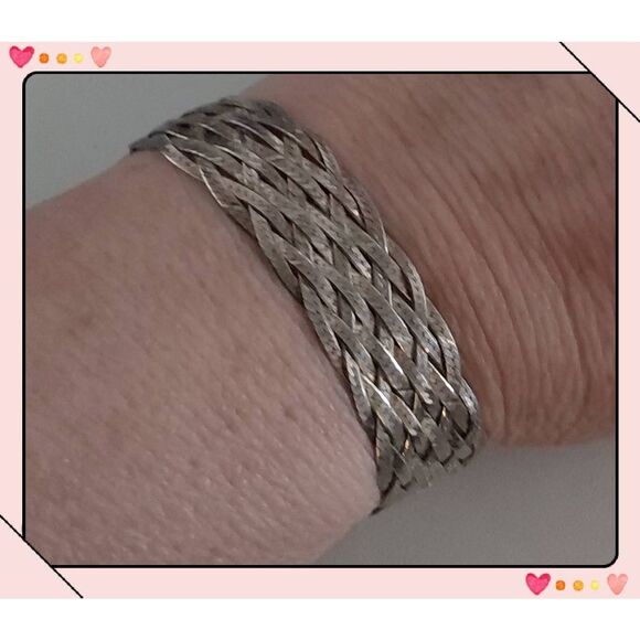 Vintage Wide Multi Braided Herringbone 925SS Italy Bracelet - Picture 2 of 2